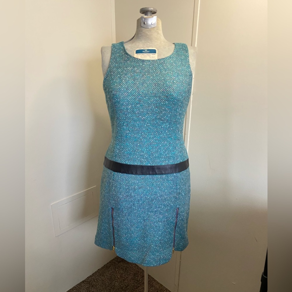 Ali Ro Turquoise SL Dress w/Black Leather Belt & Gold Zipper Accents Women’s 6